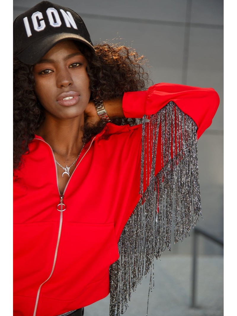 Oversized women\'s sweatshirt with fringes, red FI671 - Online store - Boutique